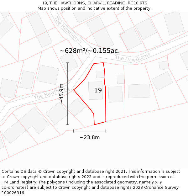 19, THE HAWTHORNS, CHARVIL, READING, RG10 9TS: Plot and title map
