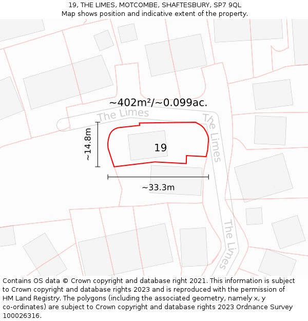 19, THE LIMES, MOTCOMBE, SHAFTESBURY, SP7 9QL: Plot and title map