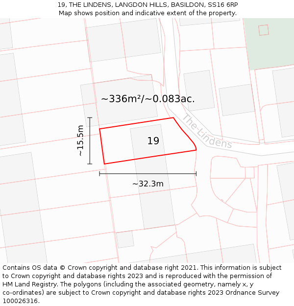 19, THE LINDENS, LANGDON HILLS, BASILDON, SS16 6RP: Plot and title map
