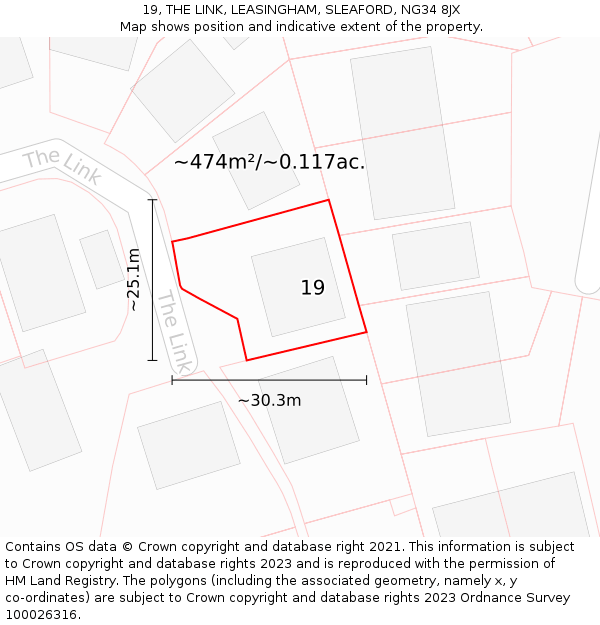 19, THE LINK, LEASINGHAM, SLEAFORD, NG34 8JX: Plot and title map