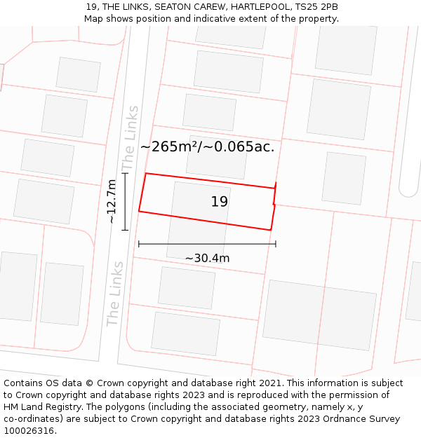 19, THE LINKS, SEATON CAREW, HARTLEPOOL, TS25 2PB: Plot and title map