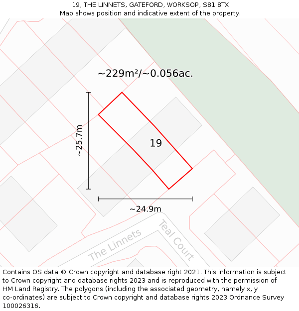 19, THE LINNETS, GATEFORD, WORKSOP, S81 8TX: Plot and title map
