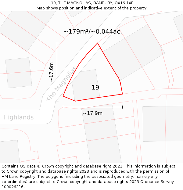 19, THE MAGNOLIAS, BANBURY, OX16 1XF: Plot and title map