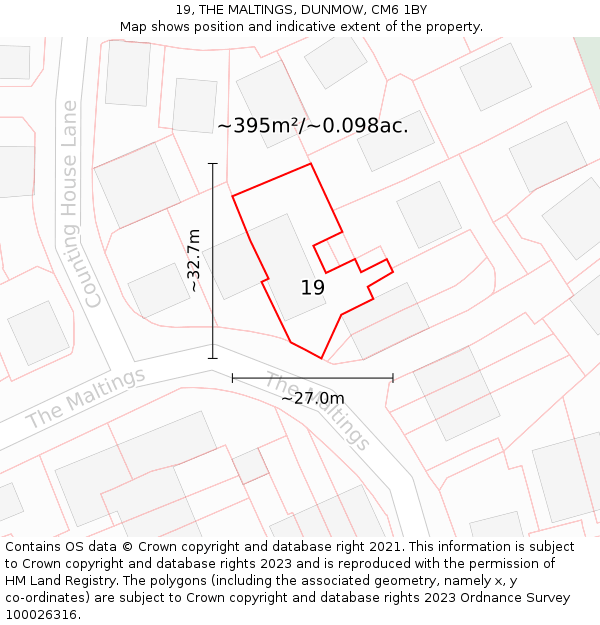 19, THE MALTINGS, DUNMOW, CM6 1BY: Plot and title map