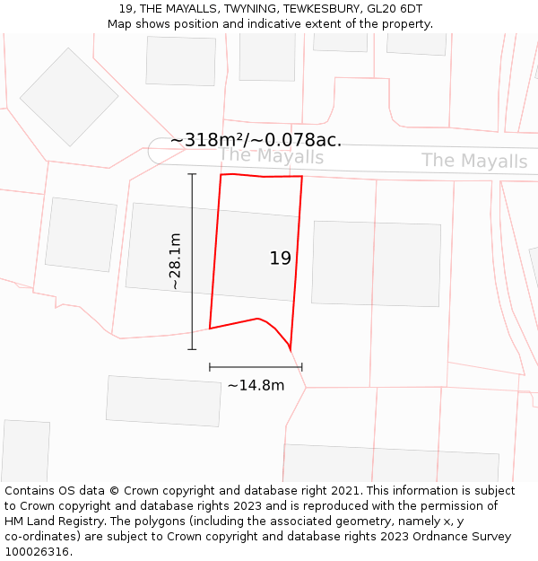 19, THE MAYALLS, TWYNING, TEWKESBURY, GL20 6DT: Plot and title map