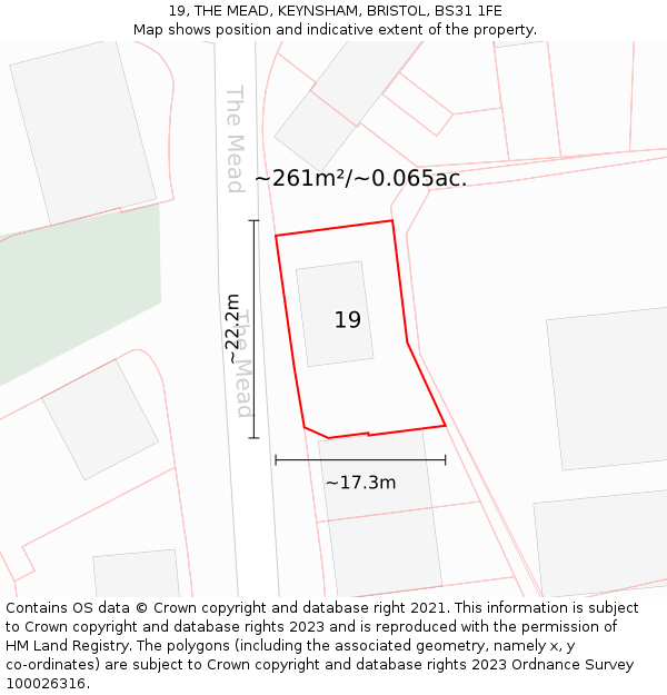 19, THE MEAD, KEYNSHAM, BRISTOL, BS31 1FE: Plot and title map