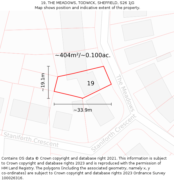 19, THE MEADOWS, TODWICK, SHEFFIELD, S26 1JG: Plot and title map