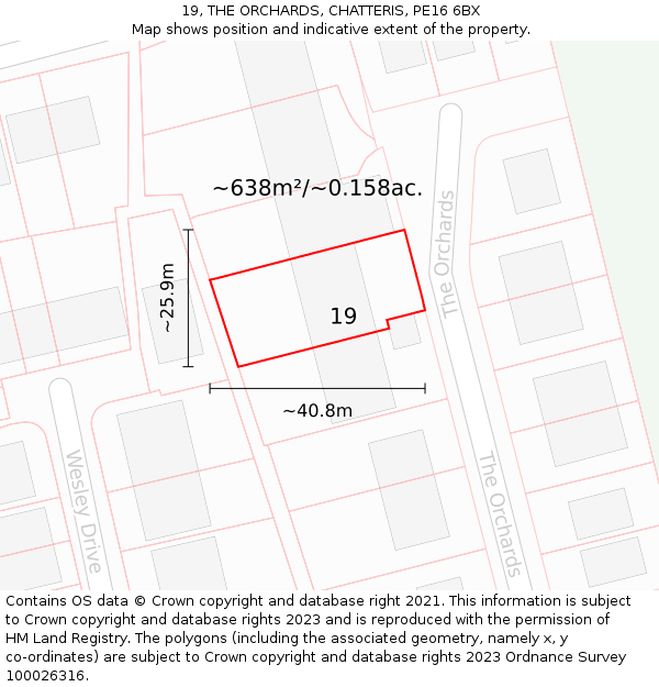 19, THE ORCHARDS, CHATTERIS, PE16 6BX: Plot and title map
