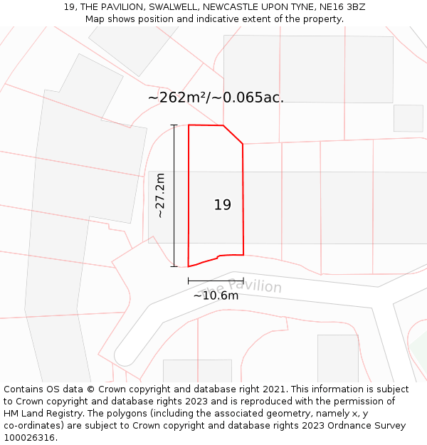 19, THE PAVILION, SWALWELL, NEWCASTLE UPON TYNE, NE16 3BZ: Plot and title map