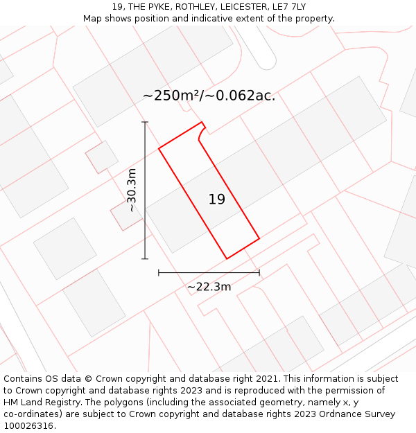 19, THE PYKE, ROTHLEY, LEICESTER, LE7 7LY: Plot and title map