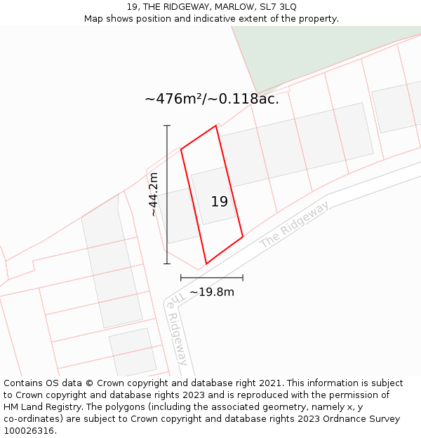 19, THE RIDGEWAY, MARLOW, SL7 3LQ: Plot and title map