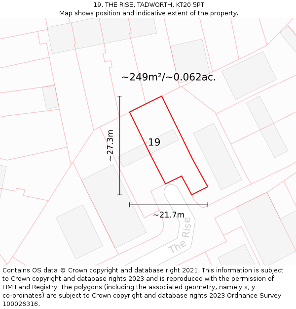 19, THE RISE, TADWORTH, KT20 5PT: Plot and title map
