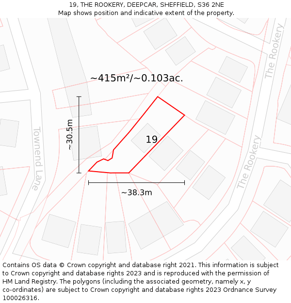 19, THE ROOKERY, DEEPCAR, SHEFFIELD, S36 2NE: Plot and title map