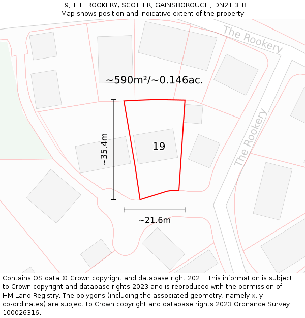 19, THE ROOKERY, SCOTTER, GAINSBOROUGH, DN21 3FB: Plot and title map