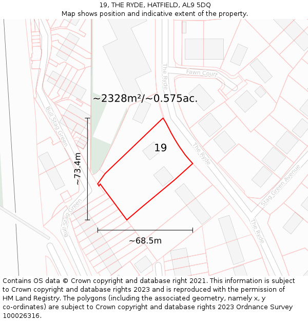 19, THE RYDE, HATFIELD, AL9 5DQ: Plot and title map