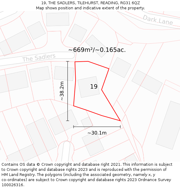 19, THE SADLERS, TILEHURST, READING, RG31 6QZ: Plot and title map