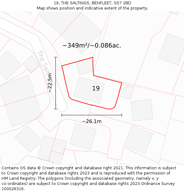 19, THE SALTINGS, BENFLEET, SS7 2BD: Plot and title map