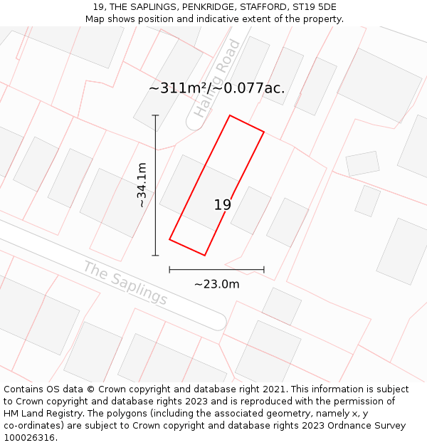 19, THE SAPLINGS, PENKRIDGE, STAFFORD, ST19 5DE: Plot and title map