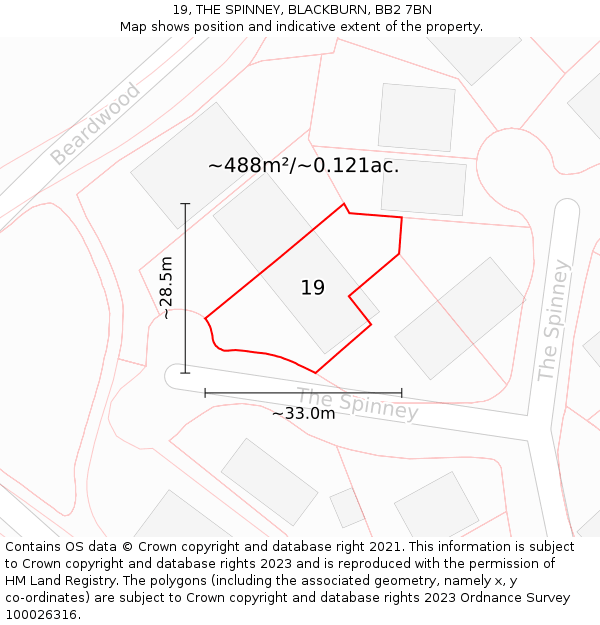 19, THE SPINNEY, BLACKBURN, BB2 7BN: Plot and title map