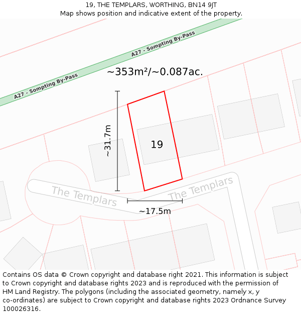 19, THE TEMPLARS, WORTHING, BN14 9JT: Plot and title map