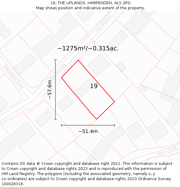 19, THE UPLANDS, HARPENDEN, AL5 2PG: Plot and title map