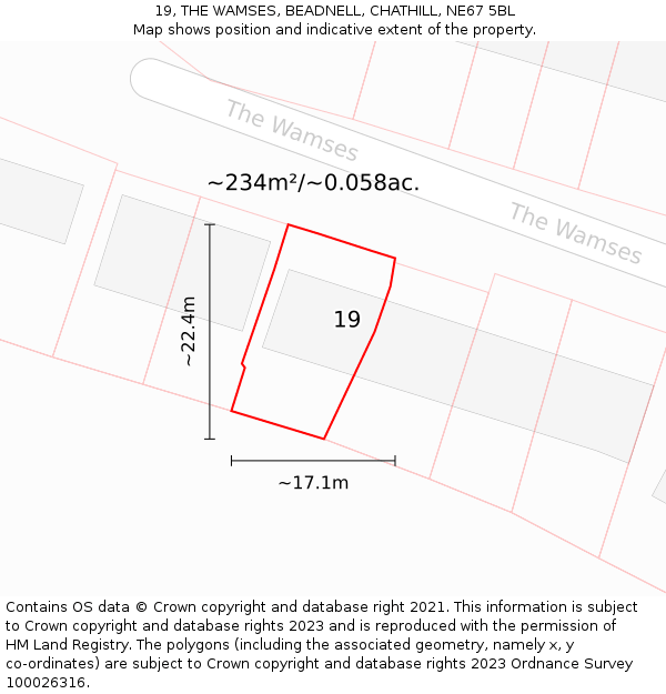 19, THE WAMSES, BEADNELL, CHATHILL, NE67 5BL: Plot and title map