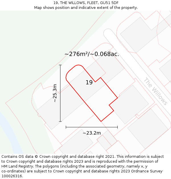 19, THE WILLOWS, FLEET, GU51 5DF: Plot and title map