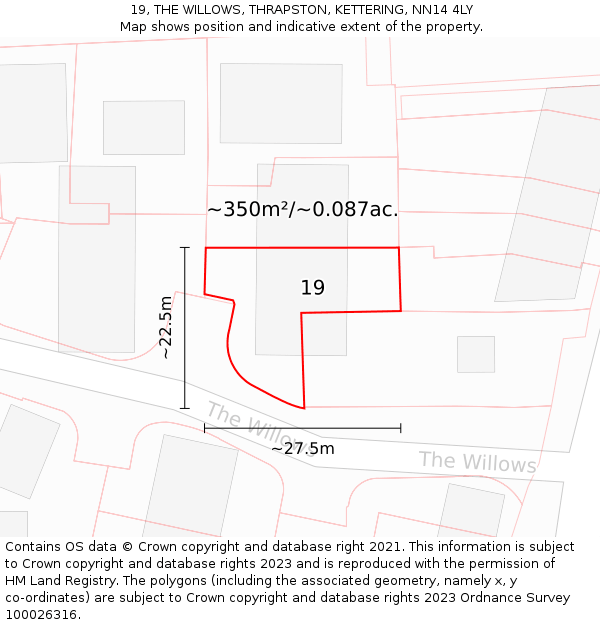 19, THE WILLOWS, THRAPSTON, KETTERING, NN14 4LY: Plot and title map