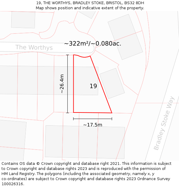 19, THE WORTHYS, BRADLEY STOKE, BRISTOL, BS32 8DH: Plot and title map