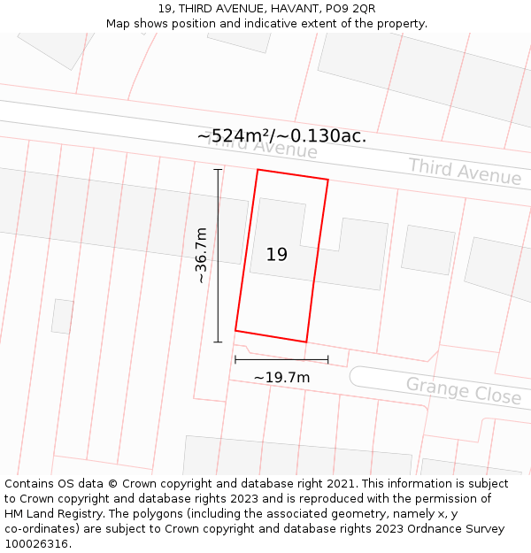 19, THIRD AVENUE, HAVANT, PO9 2QR: Plot and title map