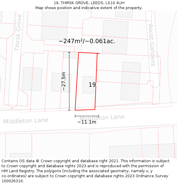 19, THIRSK GROVE, LEEDS, LS10 4UH: Plot and title map