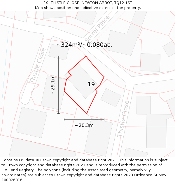 19, THISTLE CLOSE, NEWTON ABBOT, TQ12 1ST: Plot and title map
