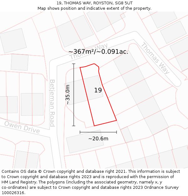 19, THOMAS WAY, ROYSTON, SG8 5UT: Plot and title map