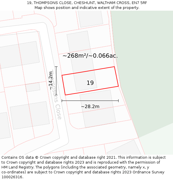 19, THOMPSONS CLOSE, CHESHUNT, WALTHAM CROSS, EN7 5RF: Plot and title map