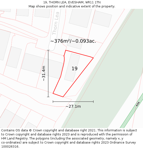 19, THORN LEA, EVESHAM, WR11 1TN: Plot and title map