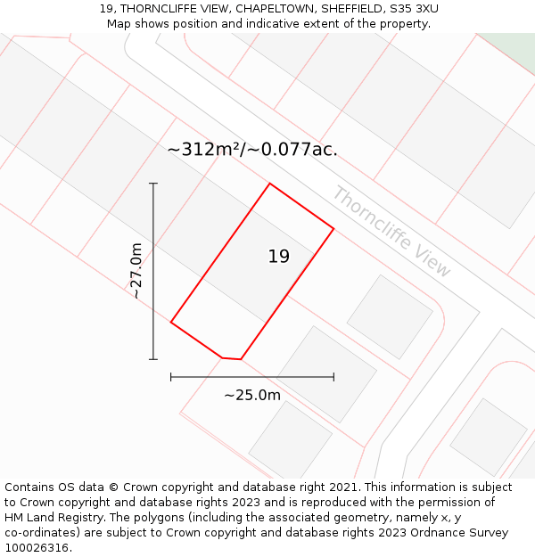 19, THORNCLIFFE VIEW, CHAPELTOWN, SHEFFIELD, S35 3XU: Plot and title map