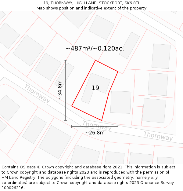 19, THORNWAY, HIGH LANE, STOCKPORT, SK6 8EL: Plot and title map