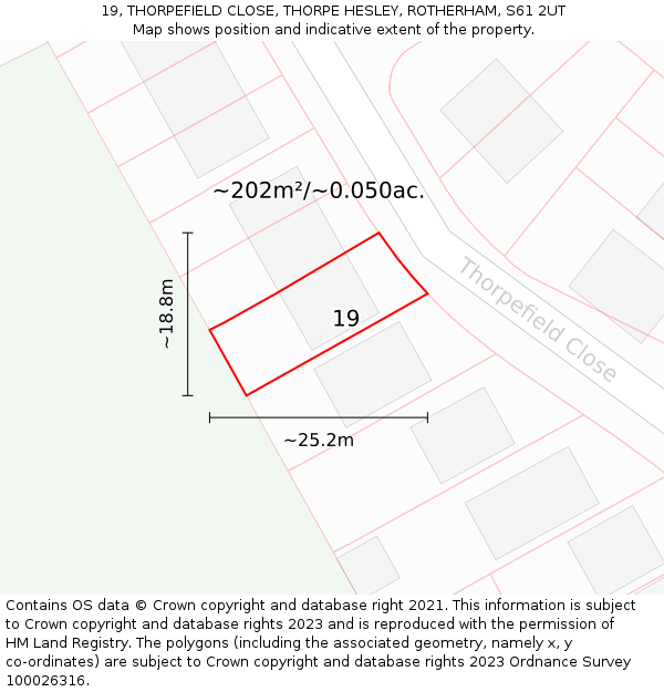 19, THORPEFIELD CLOSE, THORPE HESLEY, ROTHERHAM, S61 2UT: Plot and title map