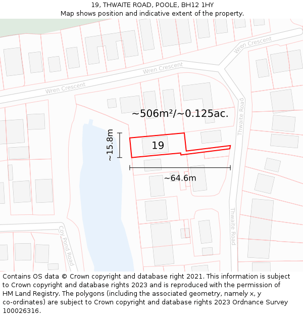 19, THWAITE ROAD, POOLE, BH12 1HY: Plot and title map