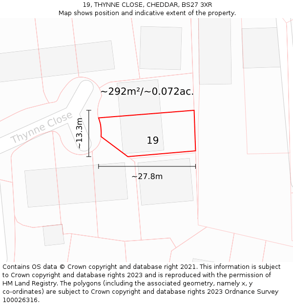 19, THYNNE CLOSE, CHEDDAR, BS27 3XR: Plot and title map