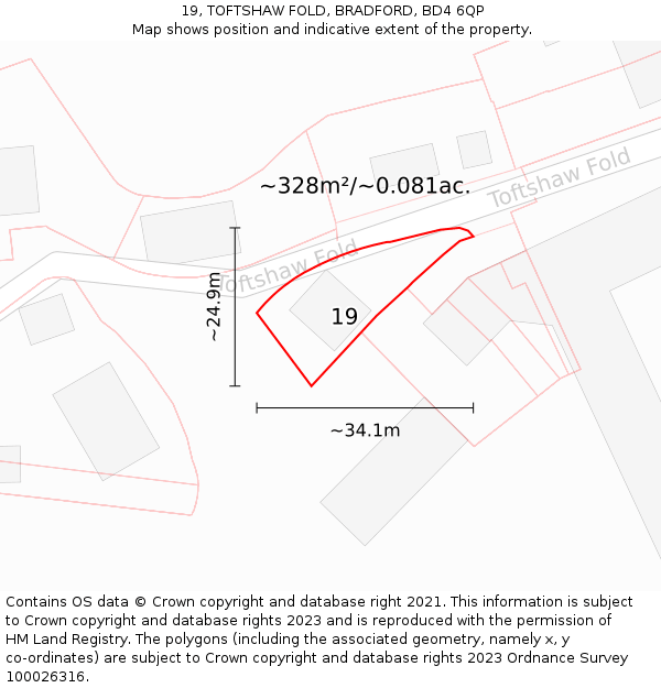 19, TOFTSHAW FOLD, BRADFORD, BD4 6QP: Plot and title map