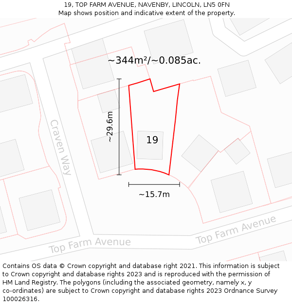 19, TOP FARM AVENUE, NAVENBY, LINCOLN, LN5 0FN: Plot and title map