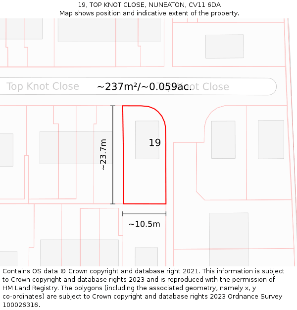 19, TOP KNOT CLOSE, NUNEATON, CV11 6DA: Plot and title map