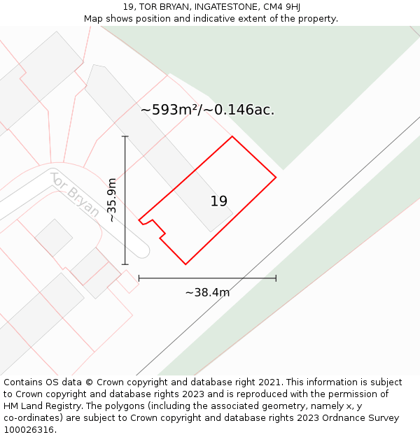 19, TOR BRYAN, INGATESTONE, CM4 9HJ: Plot and title map