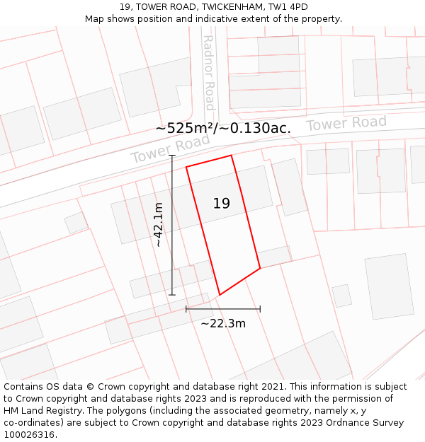 19, TOWER ROAD, TWICKENHAM, TW1 4PD: Plot and title map