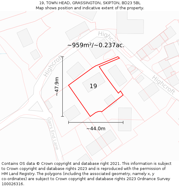 19, TOWN HEAD, GRASSINGTON, SKIPTON, BD23 5BL: Plot and title map