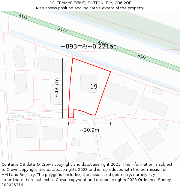 19, TRAMAR DRIVE, SUTTON, ELY, CB6 2QP: Plot and title map