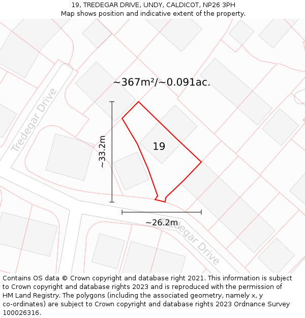 19, TREDEGAR DRIVE, UNDY, CALDICOT, NP26 3PH: Plot and title map