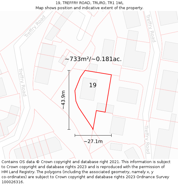 19, TREFFRY ROAD, TRURO, TR1 1WL: Plot and title map