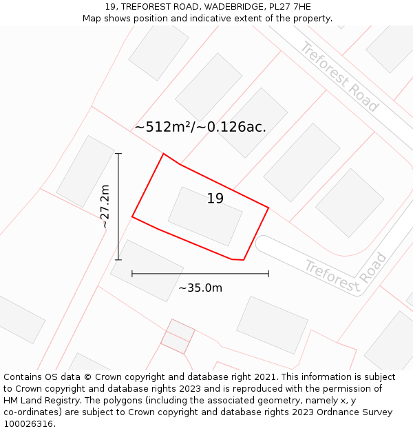 19, TREFOREST ROAD, WADEBRIDGE, PL27 7HE: Plot and title map